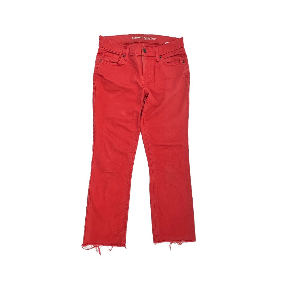 Old‎ Navy Flare Mid Rise Raw Hem Women's size 2 Brick Red Denim Jeans
